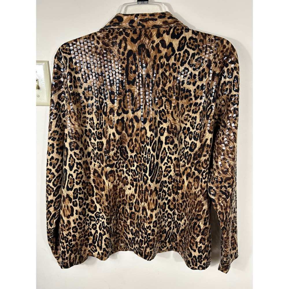 Exclusively Misook Leopard Print Jacket Women XL Shimmer Sequin Full Zip Stretch - Picture 2 of 7